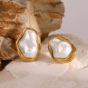 1 pair simple series elegant geometric stainless steel  gold plated shell women adjustable rings h5
